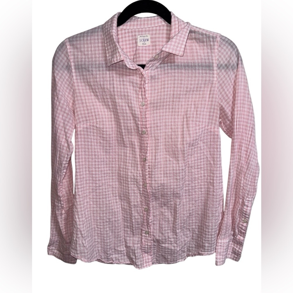 J.Crew The Perfect Shirt Pink Gingham Button Down Stretch Cotton 24”